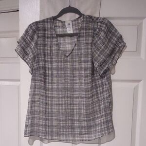 cabi 4344 Agenda Too Sheer Black And White Short Layered Sleeves Size Small